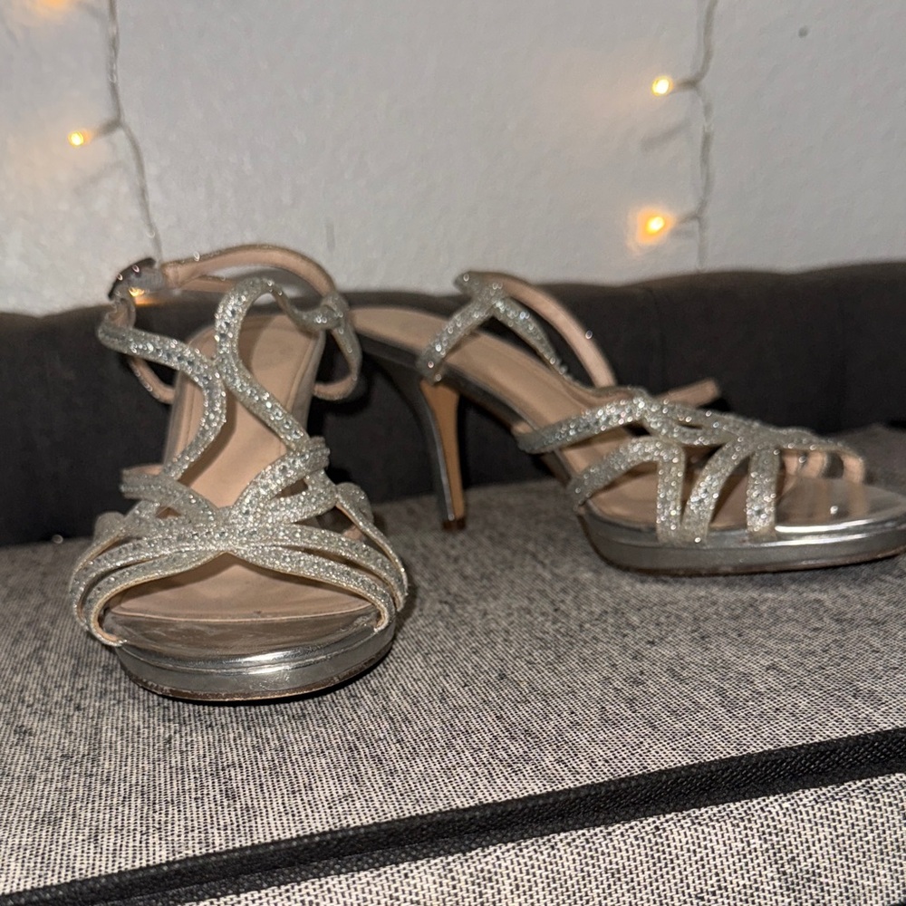 Elegant Silver Strappy Women's Heels